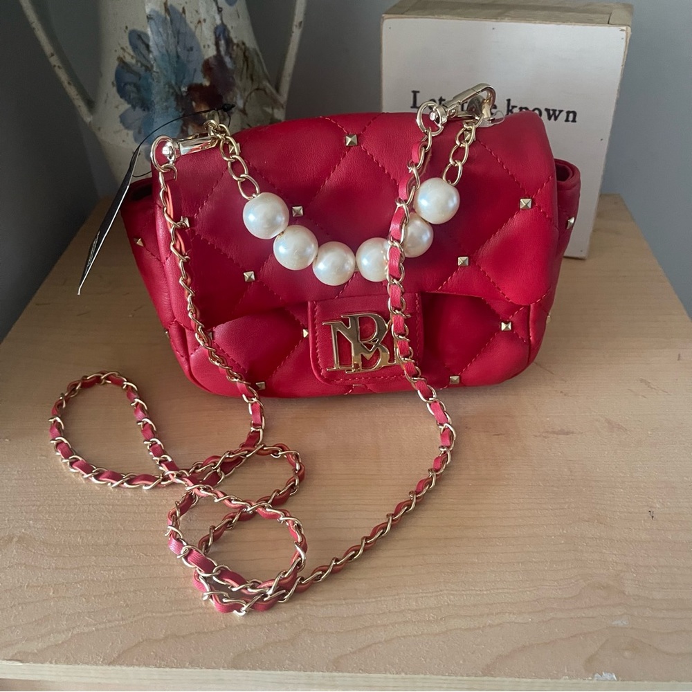 NWT Badgley Mischka red faux leather studded crossbody
